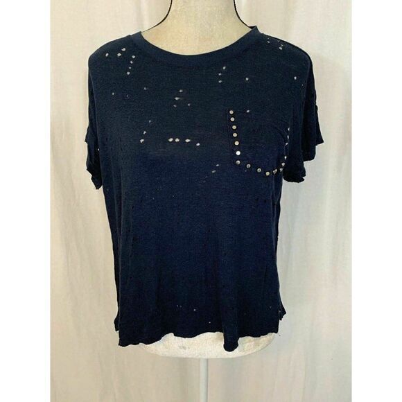 olivaceous Linen Holed Short sleeve t shirt top - Picture 2 of 6